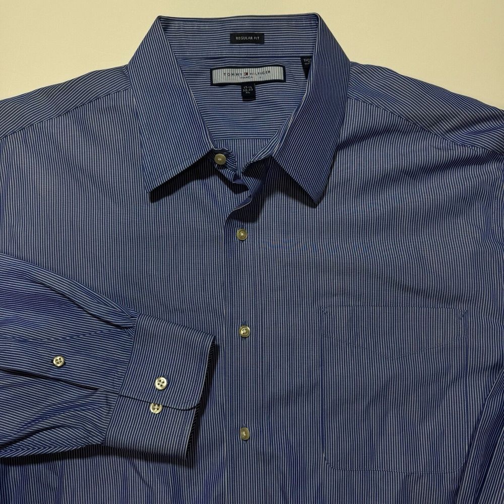 Tommy Hilfiger Ithaca Men's Button Up Dress Shirt XL 17 -‎ 1/2 XL Striped